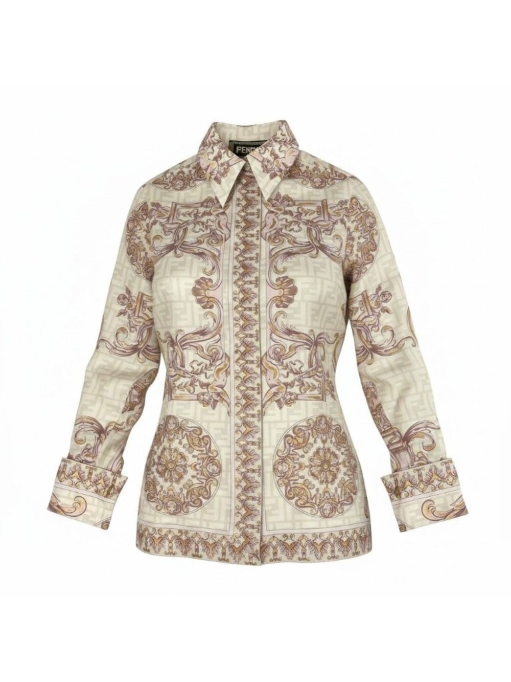 Fendi Fendace Long Sleeve Shirt 36 Multicolor Silk